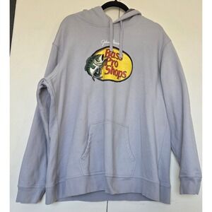 Bass Pro Shop Hoodie Men 2xl Light Gray Fishing Graphic Long Sleeve Pullover EUC